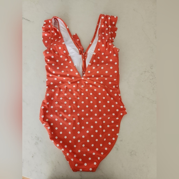 Orange polkadot one piece bathing suit - Picture 2 of 4